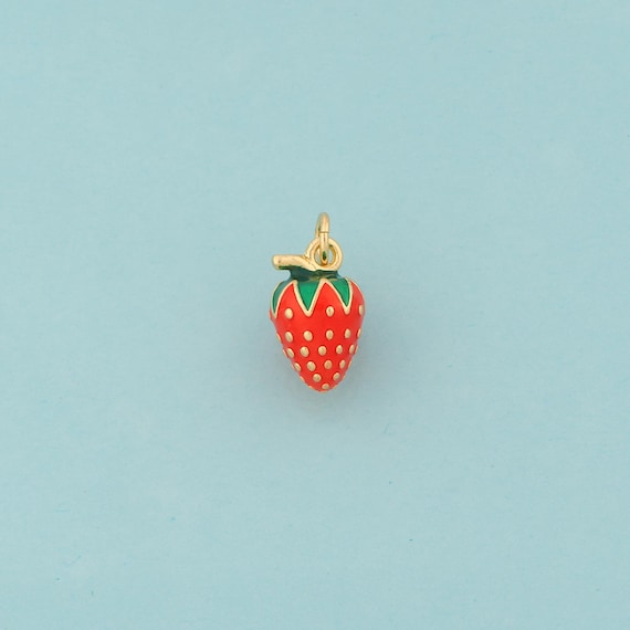 Gold Strawberry Charms,Fruit Jewelry,Enamel Strawberry Pendant for DIY Jewelry Making,18K Gold