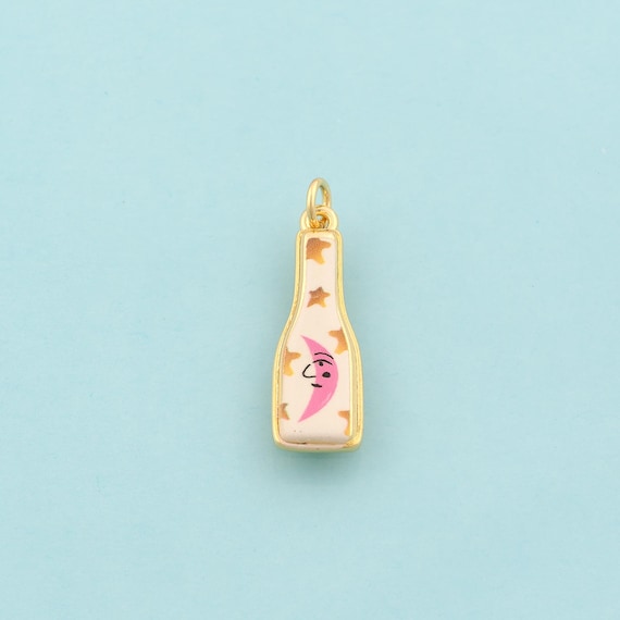 Gold Enamel Wine Bottle Charms,Moon Star Jewelry,Wine Bottle Pendant for DIY Jewelry Making,18K Gold