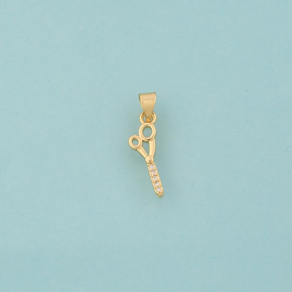 Gold CZ Scissors Charms,Scissors Jewelry,Scissors Pendant for DIY Jewelry Making,18K Gold