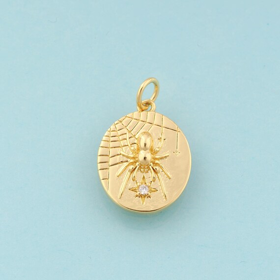 Gold CZ Spider Charms,Insect Jewelry,Oval Pendant for DIY Jewelry Making,18K Gold