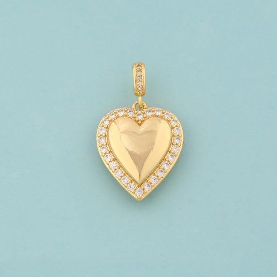 Gold CZ Heart Charms,Love Jewelry,Heart Pendant for DIY Jewelry Making,18K Gold