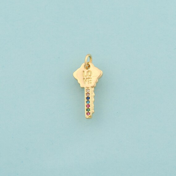 Gold CZ Key Charms,Love Jewelry,Letter Pendant for DIY Jewelry Making,18K Gold