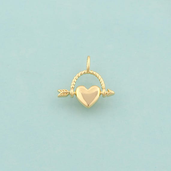 Gold Heart Charms,Arrow Jewelry,Love Pendant for DIY Jewelry Making,18K Gold