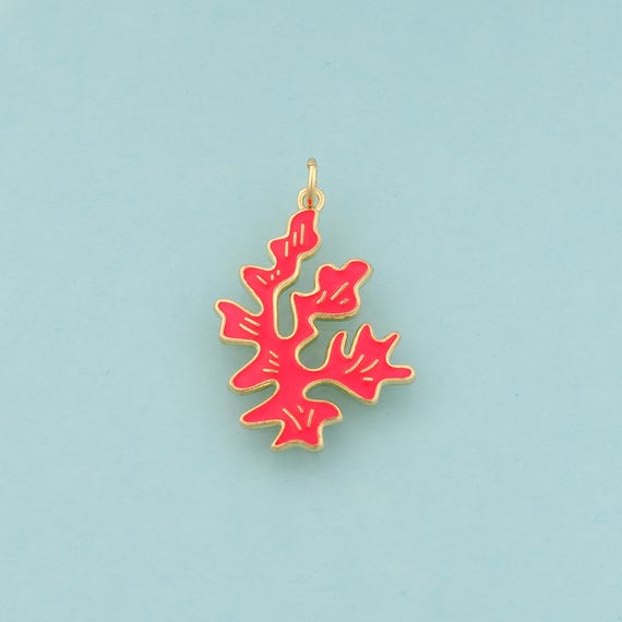 Gold Coral Charms,Coral Jewelry,Enamel Coral Pendant for DIY Jewelry Making,18K Gold