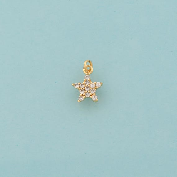 Gold CZ Star Charms,Celestial Jewelry,Starburst Pendant for DIY Jewelry Making,18K Gold