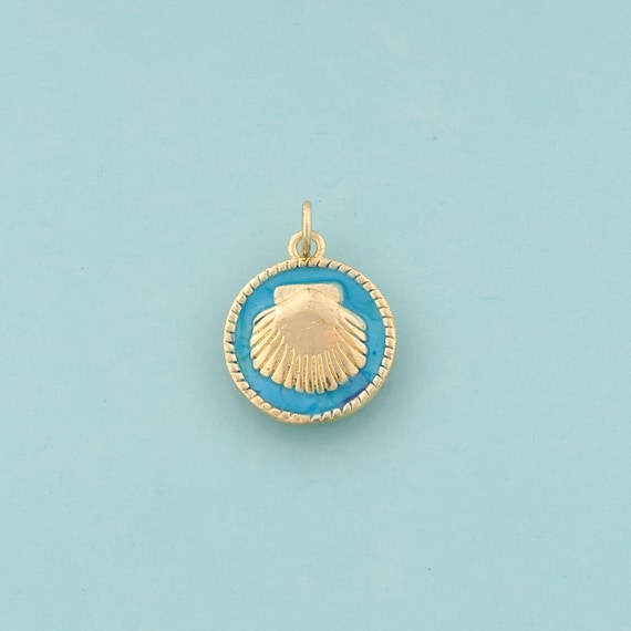 Gold Shell Charms,Oyster Jewelry,Enamel Round Pendant for DIY Jewelry Making,18K Gold