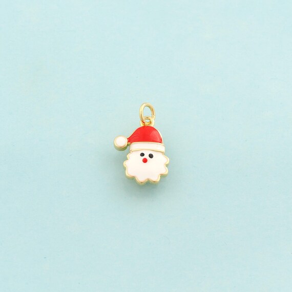Gold Christmas Hat Charms,Christmas Jewelry,Enamel Snowman Pendant for DIY Jewelry Making,18K Gold
