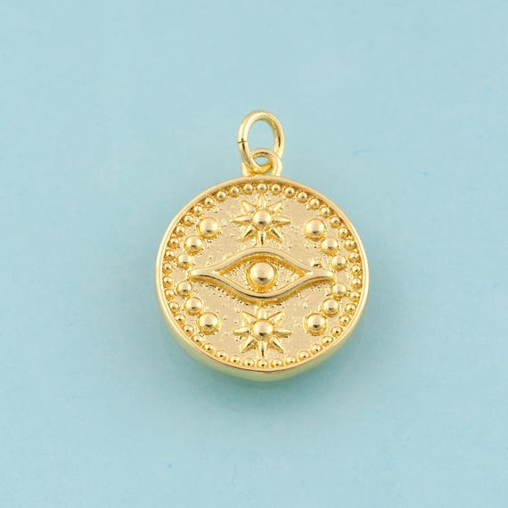 Gold Evil Eye Charms,Devil Eye Jewelry,Round Pendant for DIY Jewelry Making,18K Gold