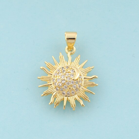 Gold CZ Sun Charms,Moon Jewelry,Star Pendant for DIY Jewelry Making,18K Gold