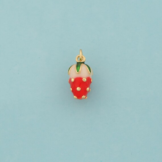 Gold Strawberry Charms,Fruit Jewelry,Enamel Strawberry Pendant for DIY Jewelry Making,18K Gold