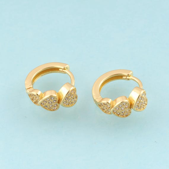 Gold CZ Heart Earrings,Hugging Hoop Jewelry Earrings,Hoop Earrings,Gift for Her,18K Gold