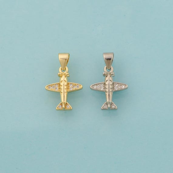 Gold CZ Airplane Charms,Airplane Jewelry,Airplane Pendant for DIY Jewelry Making,18K Gold