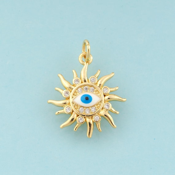 Gold CZ Evil Eye Charms,Sun Jewelry,Enamel Devil Eye Pendant for DIY Jewelry Making,18K Gold