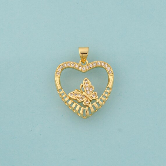 Gold CZ Heart Charms,Love Jewelry,Butterfly Pendant for DIY Jewelry Making,18K Gold