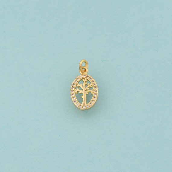 Gold CZ Tree of Life Charms,Oval Jewelry,Tree Pendant for DIY Jewelry Making,18K Gold