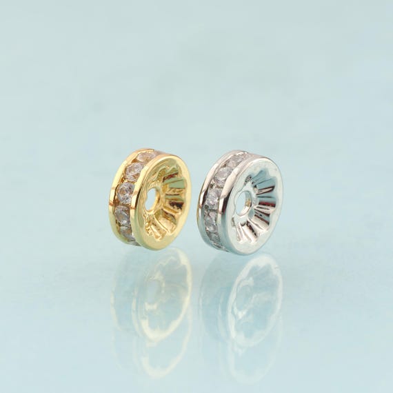 CZ Round Flat Spacer Beads,Flat Beads,Round Beads for DIY Jewelry Making,18K Gold & Rhodium