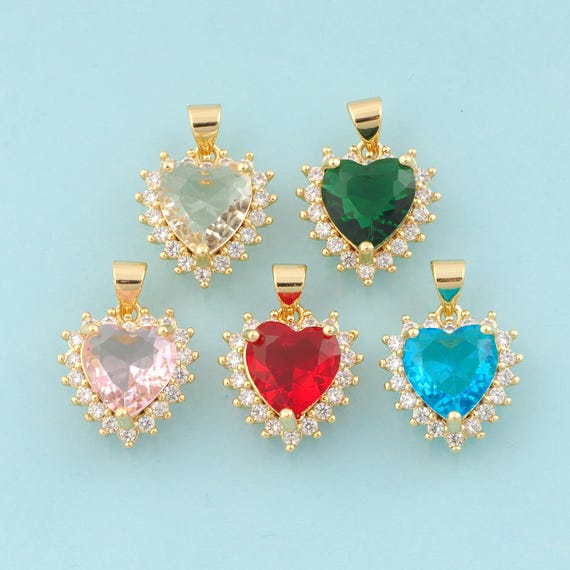 Gold CZ Heart Charms,Heart Jewelry,Heart Pendant for DIY Jewelry Making,18K Gold
