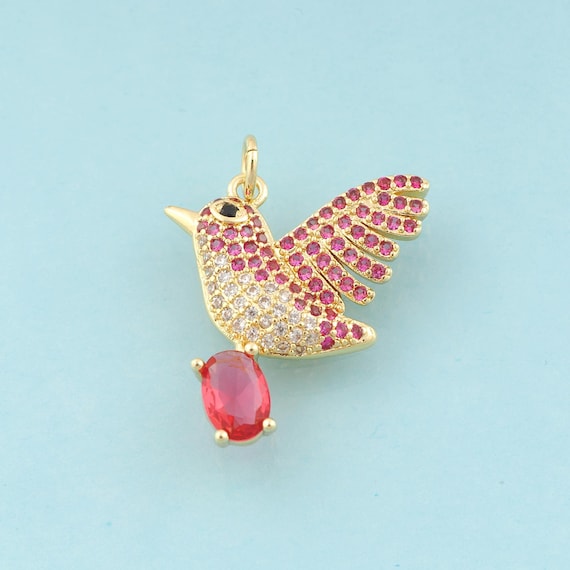 Gold CZ Bird Charms,Animal Jewelry,Bird Pendant for DIY Jewelry Making,18K Gold