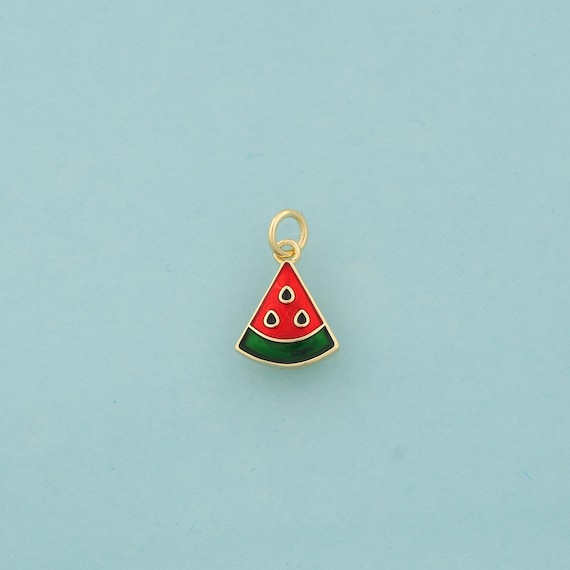 Gold Enamel Watermelon Charms,Fruit Jewelry,Watermelon Pendant for DIY Jewelry Making,18K Gold
