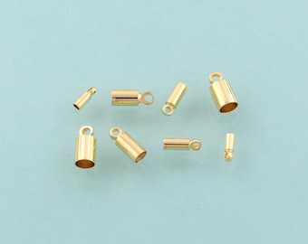 50 pcs Gold Bead Caps Cord End Cord Tip Solid End Cap DIY Jewelry Making,18K Gold