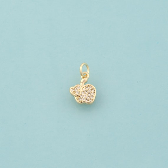 Gold CZ Heart Charms,Fruit Jewelry,Apple Pendant for DIY Jewelry Making,18K Gold