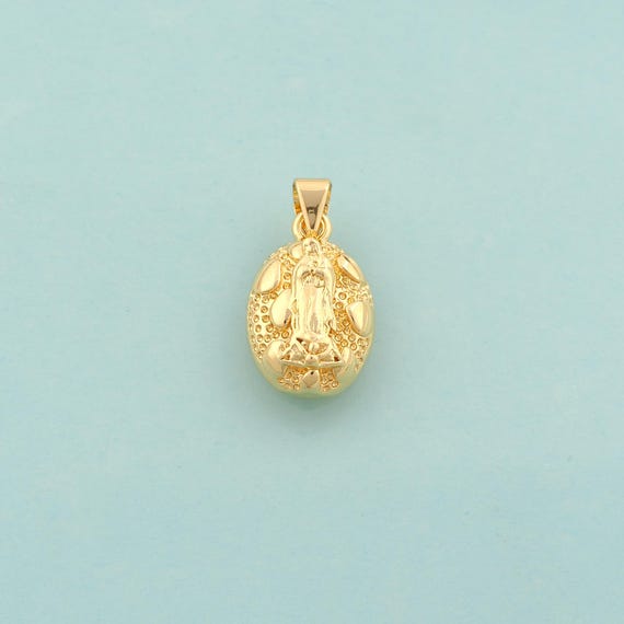 Gold Virgin Mary Charms,Religious Jewelry,Catholic Pendant for DIY Jewelry Making,18K Gold