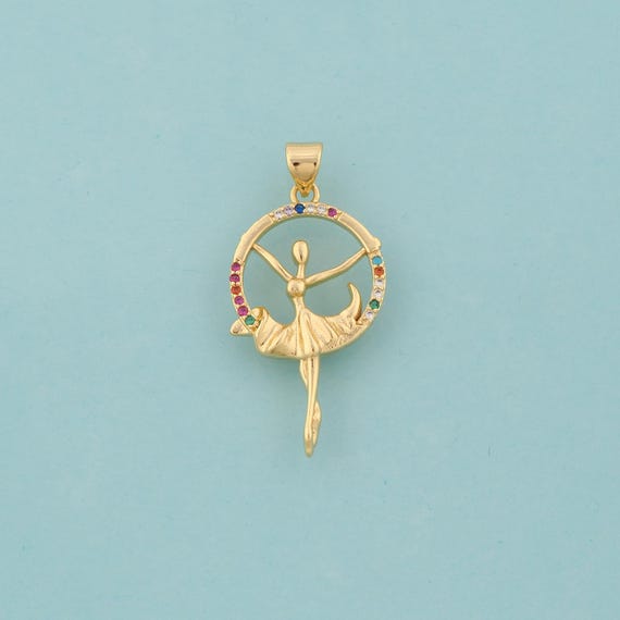Gold CZ Ballet Charms,Dancer Jewelry,Ballet Pendant for DIY Jewelry Making,18K Gold