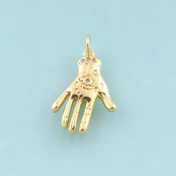 Gold CZ Hand Charms,Evil Eye Jewelry,Devil Eye Pendant for DIY Jewelry Making,18K Gold