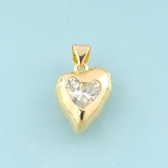 Gold CZ Heart Charms,Minimalist Jewelry,Heart Pendant for DIY Jewelry Making,18K Gold