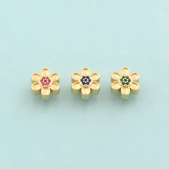 Gold CZ Daisy Spacer Beads,Flower Beads,Daisy Beads for DIY Jewelry Making,18K Gold