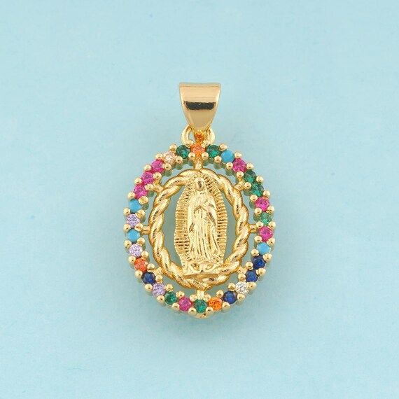 Gold CZ Virgin Mary Charms,Religious Jewelry,Catholic Pendant for DIY Jewelry Making,18K Gold