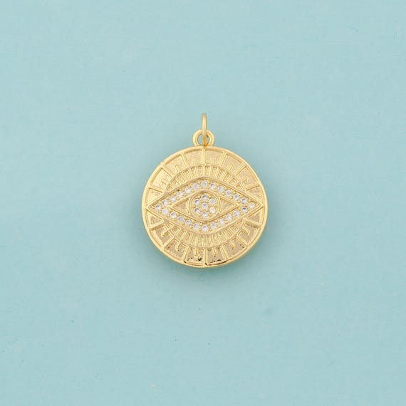 Gold CZ Evil Eye Charms,Devil Eye Jewelry,Round Pendant for DIY Jewelry Making,18K Gold