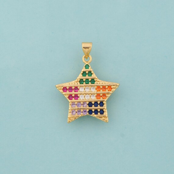 Gold CZ Star Charms,Celestial Jewelry,Starburst Pendant for DIY Jewelry Making,18K Gold