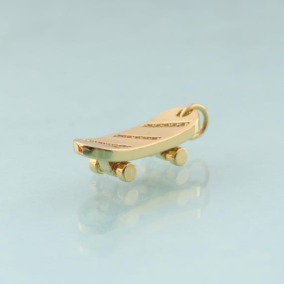 Gold CZ Skateboard Charms,Skateboard Jewelry,Skateboard Pendant for DIY Jewelry Making,18K Gold