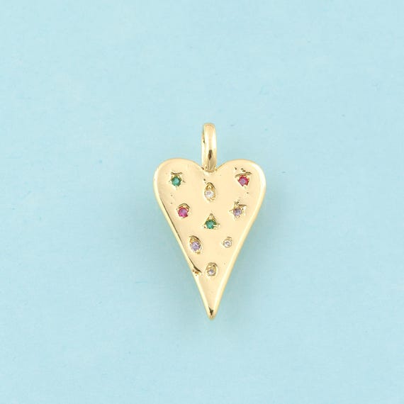 Gold CZ Heart Charms,Minimalist Jewelry,Heart Pendant for DIY Jewelry Making,18K Gold