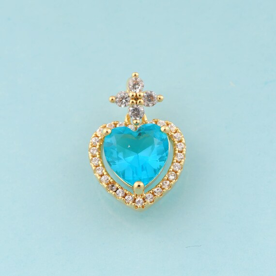 Gold CZ Heart Charms,Flower Jewelry,Heart Pendant for DIY Jewelry Making,18K Gold