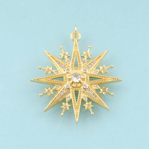 Gold CZ Star Charms,Star Jewelry,Celestial Pendant for DIY Jewelry Making,18K Gold