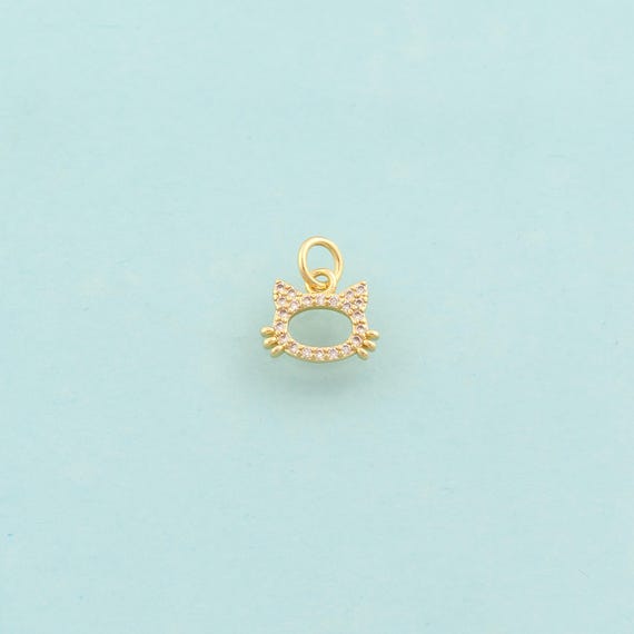Gold CZ Cat Head Charms,Animal Jewelry,Cat Pendant for DIY Jewelry Making,18K Gold