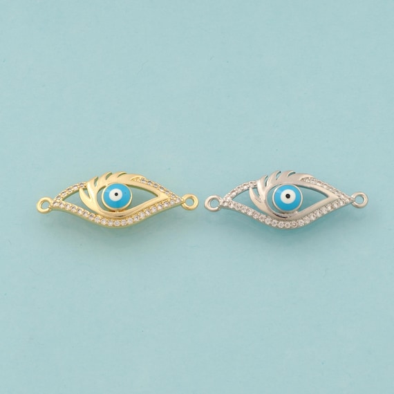 Gold CZ Evil Eye Connector,Devil Eye Jewelry Connector,Enamel Eye Connector for DIY Jewelry Making,18K Gold & Rhodium