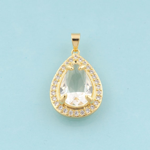 Gold CZ Water Drop Charms,Water Drop Jewelry,Water Drop Pendant for DIY Jewelry Making,18K Gold