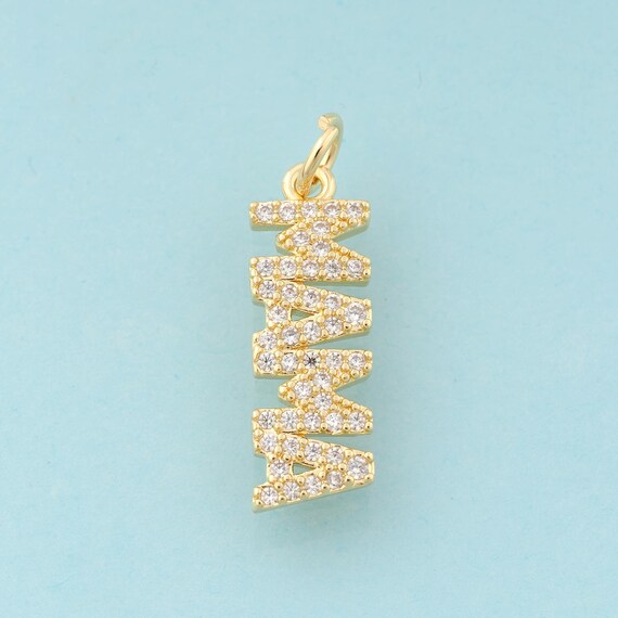 Gold CZ MAMA Charms,Letter Jewelry,Letter Pendant for DIY Jewelry Making,18K Gold