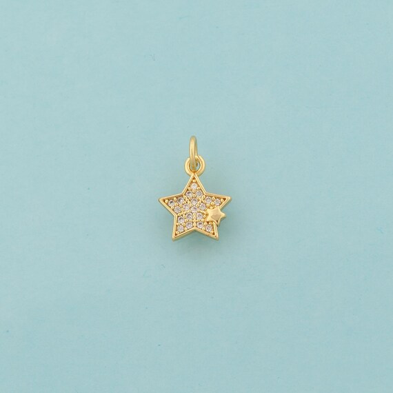 Gold CZ Star Charms,Celestial Jewelry,Starburst Pendant for DIY Jewelry Making,18K Gold