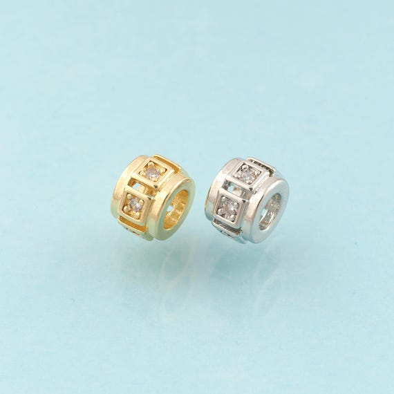 CZ Round Tube Spacer Beads,Round Beads,Tube Beads for DIY Jewelry Making,18K Gold & Rhodium