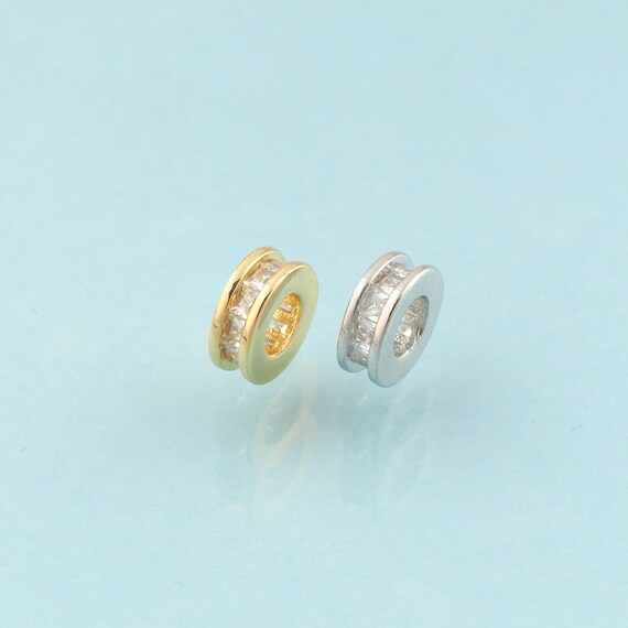 CZ Round Flat Spacer Beads,Flat Beads,Round Beads for DIY Jewelry Making,18K Gold & Rhodium