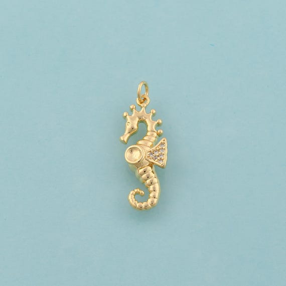 Gold CZ Seahorse Charms,Marine Life Jewelry,Seahorse Pendant for DIY Jewelry Making,18K Gold