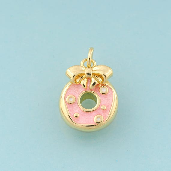 Gold Enamel Donut Charms,Bow Jewelry,Donut Pendant for DIY Jewelry Making,18K Gold