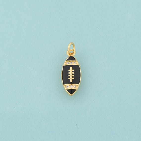Gold CZ Rugby Charms,Sports Jewelry,Enamel Rugby Pendant for DIY Jewelry Making,18K Gold