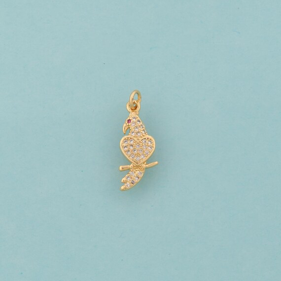 Gold CZ Bird Charms,Animal Jewelry,Bird Pendant for DIY Jewelry Making,18K Gold