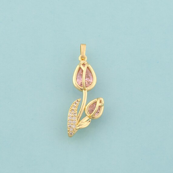 Gold CZ Rose Charms,Flower Jewelry,Red Rose Pendant for DIY Jewelry Making,18K Gold
