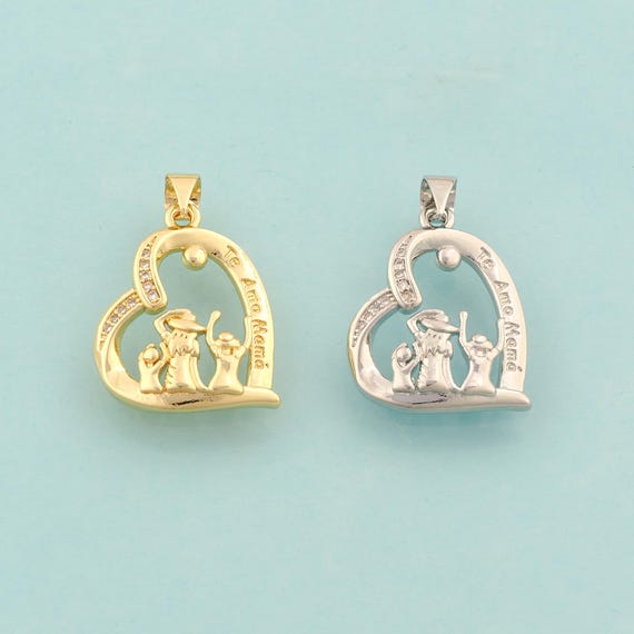 Gold CZ Te Amo MAMA Charms,Heart Jewelry,Love Pendant for DIY Jewelry Making,18K Gold